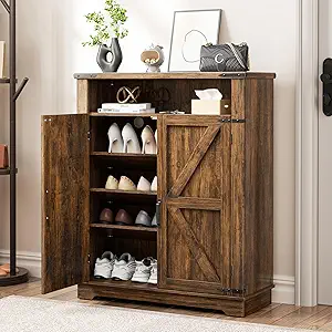 Read more about the article 6-Tier Shoe Cabinet with Doors, Entryway Shoe Rack Wooden Shoe Storage Cabinet with Adjustable Shelves & Anti-tip Fitting, Farmhouse Shoe Cabinet