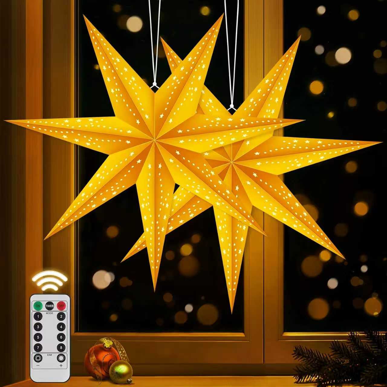 Read more about the article Christmas Star Illuminated LED 60 cm Pack of 2 Paper Stars Christmas Paper Star Illuminated for Hanging with Remote Control Luminous Star Window 3D Star with Lighting for Christmas Decoration Indoor