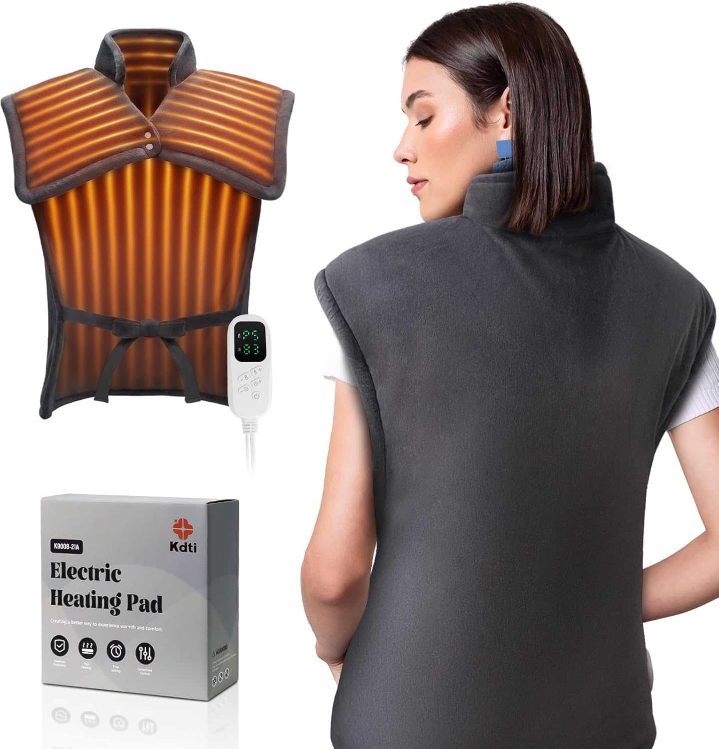 Read more about the article Kdti Heating pad with automatic switch-off, 80 x 90 cm, portable electric heat pad, 6 temperature settings for back, neck, shoulder, stomach, machine washable