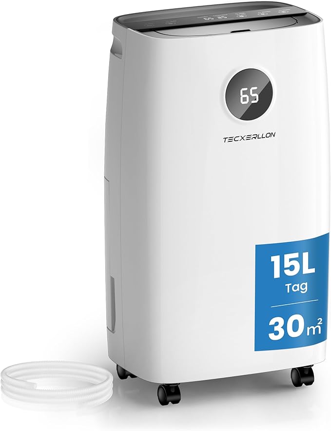 Read more about the article Electric Dehumidifier, 15 L, 30 m² (110 m³), Electric Dehumidifier for Cellar Room Dehumidifier Electric with Touch Panel, 2.5 L Water Tank, Hose Drainage, 46 dB, 24 H Timer, 3 J. Gar