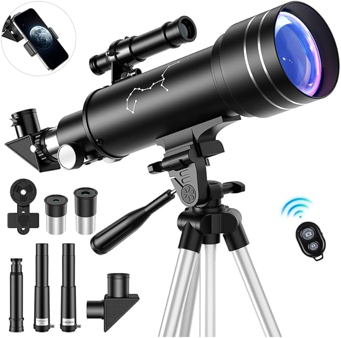 Read more about the article Telescope, Astronomy Telescope for Children Adults, 70 mm Aperture 400 mm Lens Telescope Portable Travel Telescope for Beginners with Tripod Phone Adapter Backpack Bluetooth Camera Remote Control