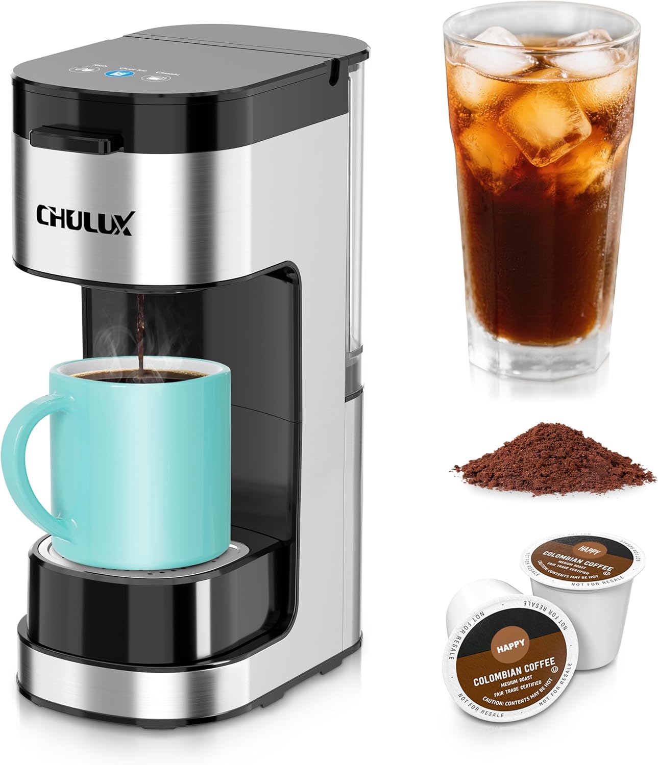 Read more about the article CHULUX Upgrade Single Serve Coffee Maker Machine for K Cup and Grounds with