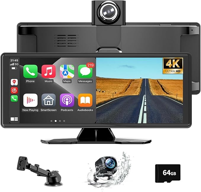 Read more about the article 10.26 Inch Carplay Display & Android Car Display, Car Screen with 4K Dash Cam 1080P Rear View Camera, Car Play Android with Bluetooth/GPS Navigation/Mirror Link/Siri G00gle Assistant/FM/AUX/64G TF