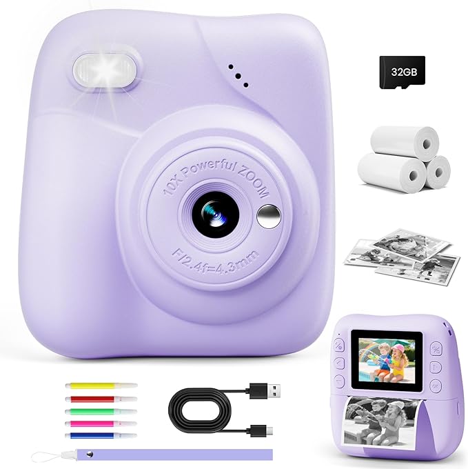 Read more about the article CAMCLID Kids Camera Instant Print, 1080P Instant Camera for Kids with 32G Card & 3 Rolls Print Paper, Childrens Toy Christmas Birthday Gifts for 3-12 Year Olds Girls Boys (Purple)