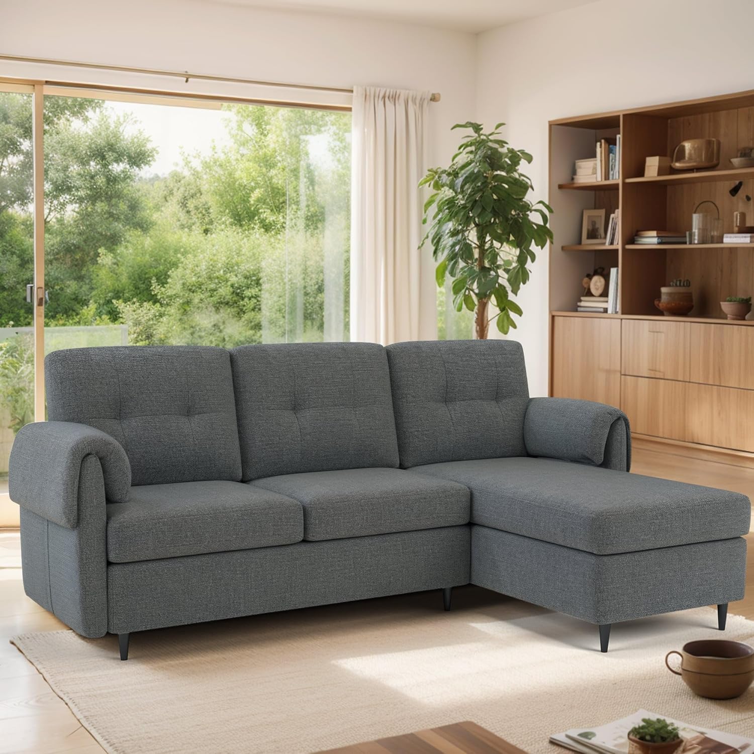 Read more about the article Convertible Sectional Couches, 79″ 3 Seat L Shaped Couch with Storage Chaise, Linen Upholstered