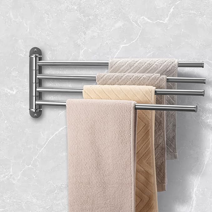 Read more about the article Qobobo® Bathroom Towel Rail with 4 Arms Swivelling 180° Rotation 40 cm Stainless Steel Bath Towel Holder Wall Towel Holder Rustproof Silver