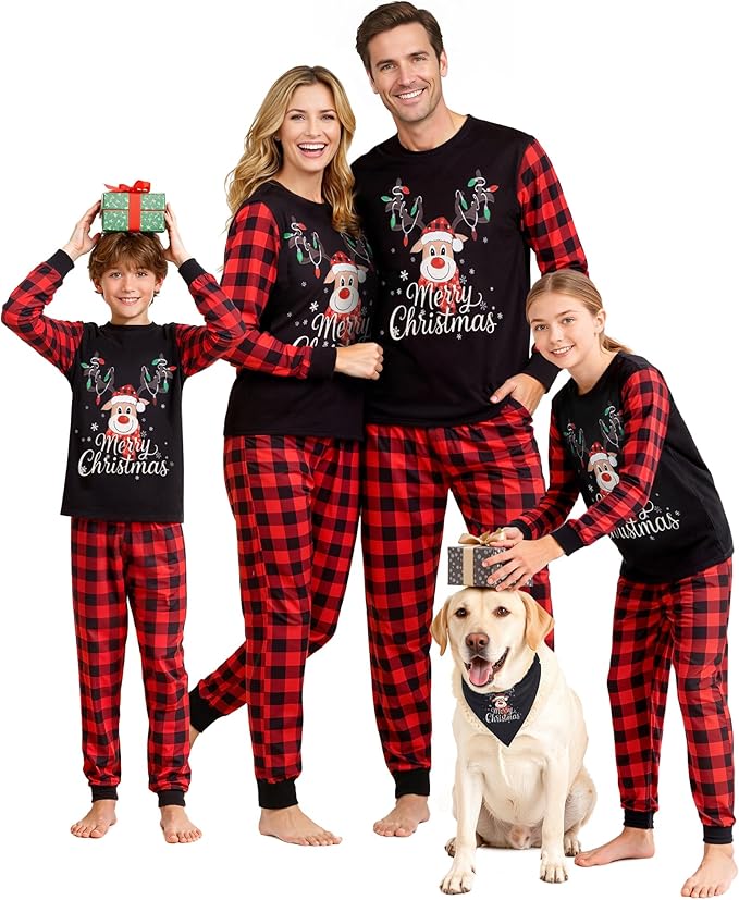 Read more about the article Matching Christmas Pyjamas for Family – Xmas Pjs Set Soft Long Sleeve Nightwear Plaid Sleepwear for Women Men Kids Pets Couples