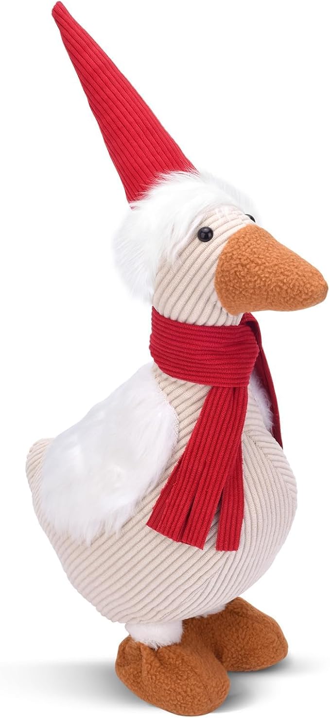 Süße Ente Figur mit Weihnachtsmütze und Rotem Schal für Winter