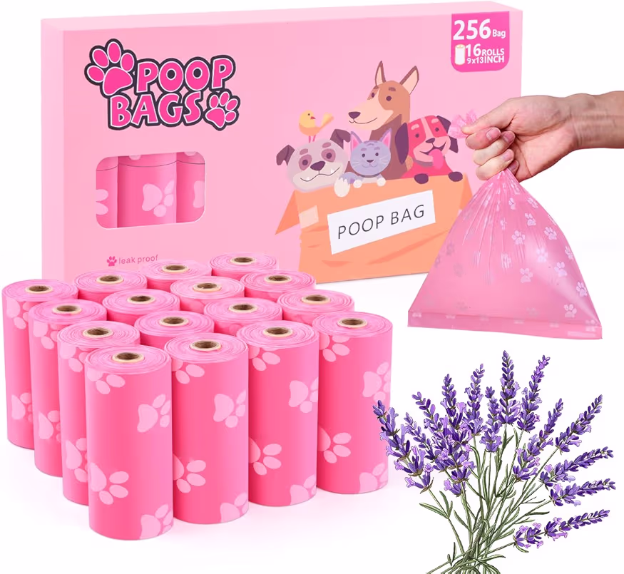 Read more about the article Poop Bags Rolls 256 Count – 9×13 Inches Pink Thickened Leakproof Lavender scent Poo Bags for Dogs, Eco-Friendly Pet Waste Bags for Walking, Home, Travel