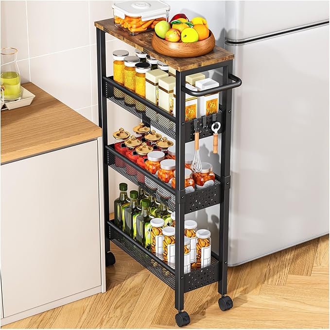Read more about the article 4 Tier Recess Shelf on Wheels with Handle and Wooden Table Top