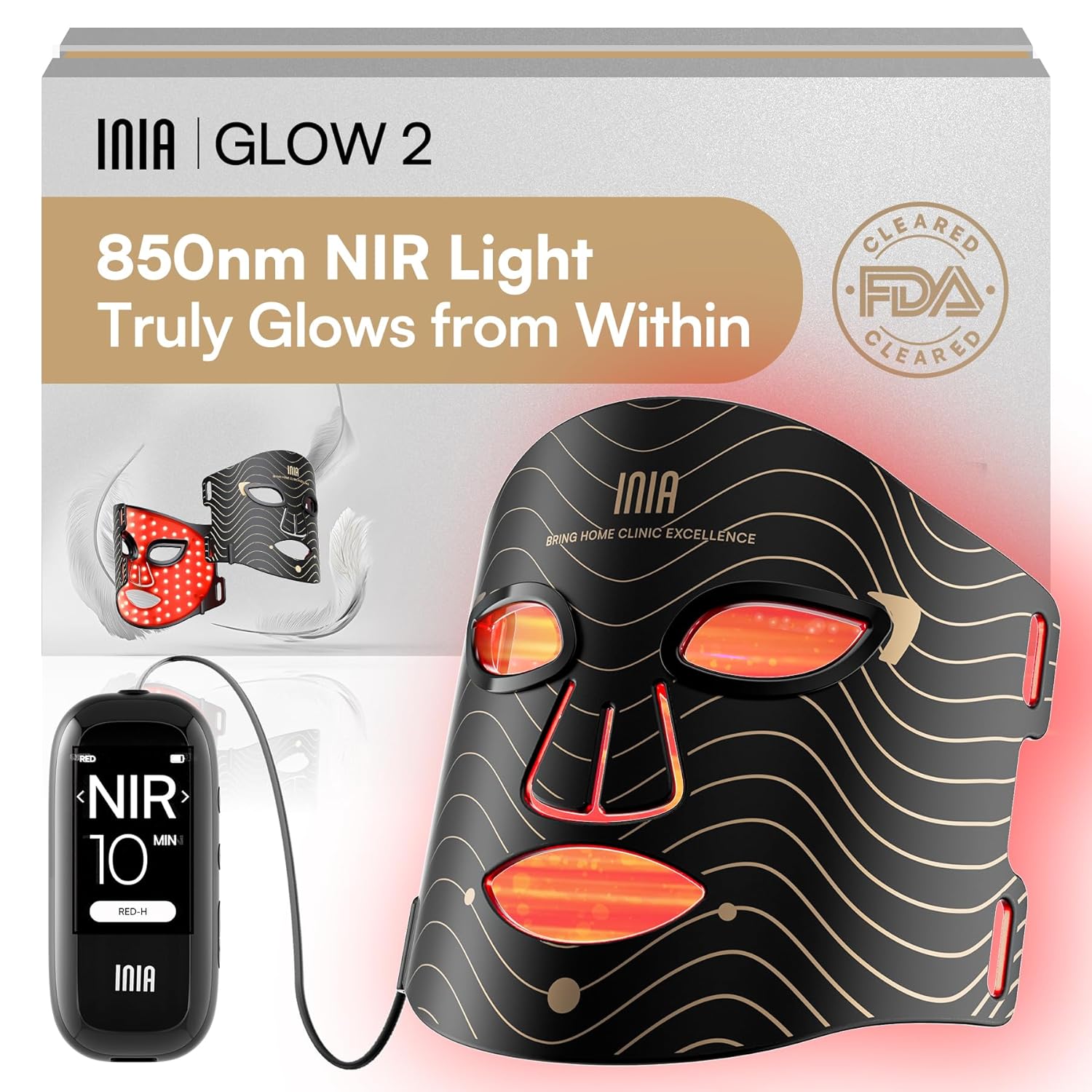 Read more about the article INIA Red Light Therapy Mask for Face – 4 Light Modes with 850nm NIR, Red & Blue LED Light Therapy, 2600mAh Rechargeable LED Face Mask for Radiant Glow at Home